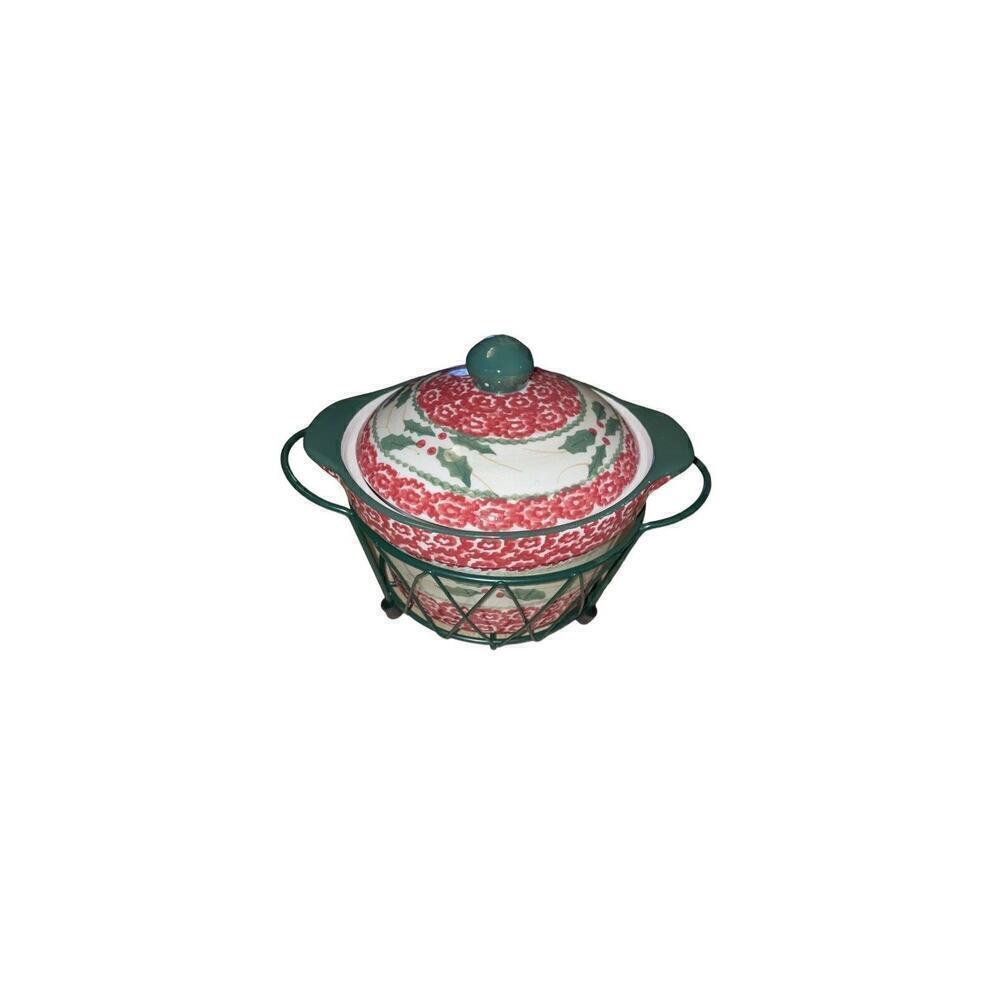 3 Piece Set Temptations Old World Holiday 1 Qt Casserole Trivet Rack 6 3/4"